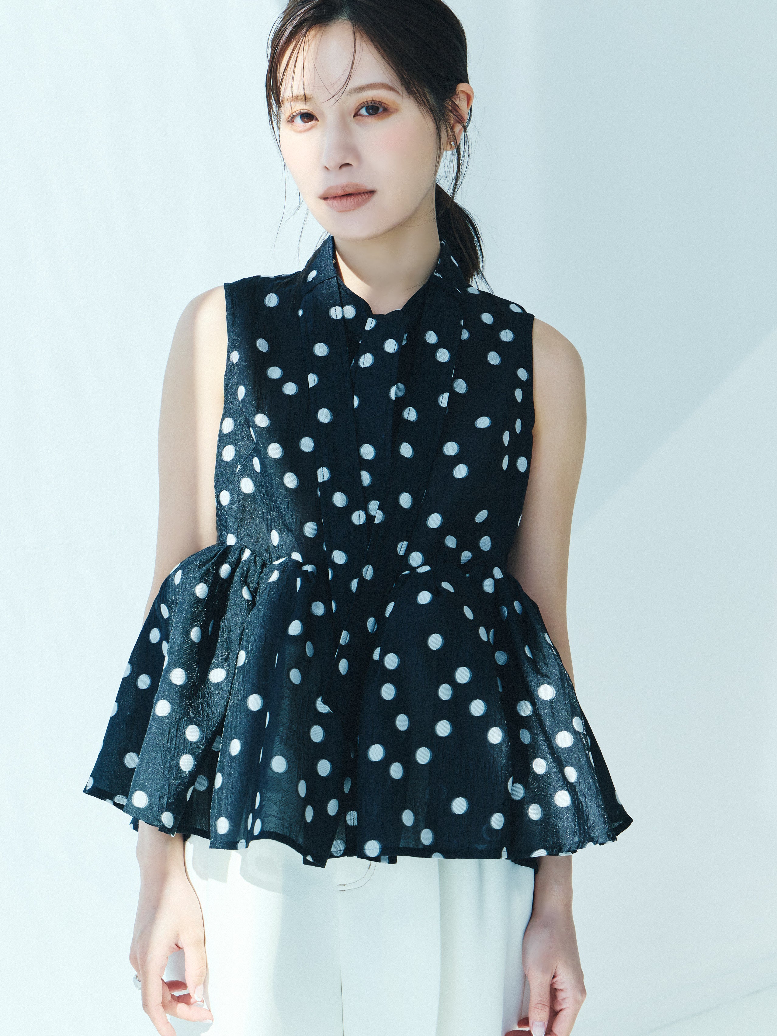 Sheer Polka Dot Ribbon Blouse