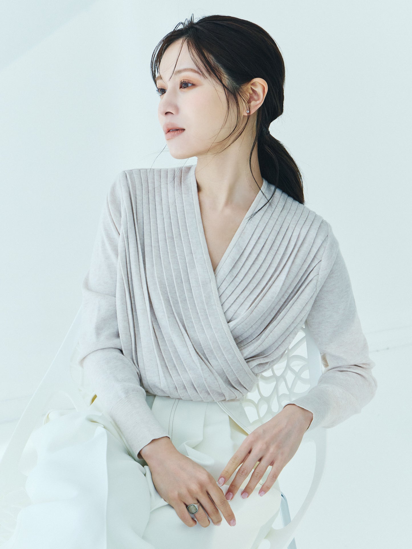 Pleats Cache-coeur Knit Tops