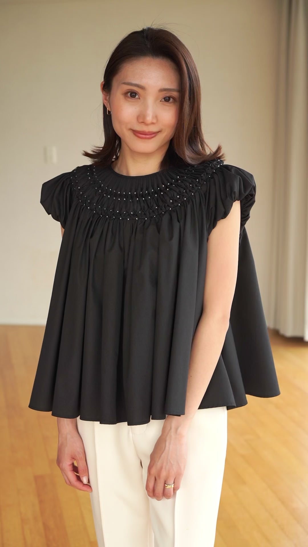 Beaded Smocked Puff Sleeve Top
