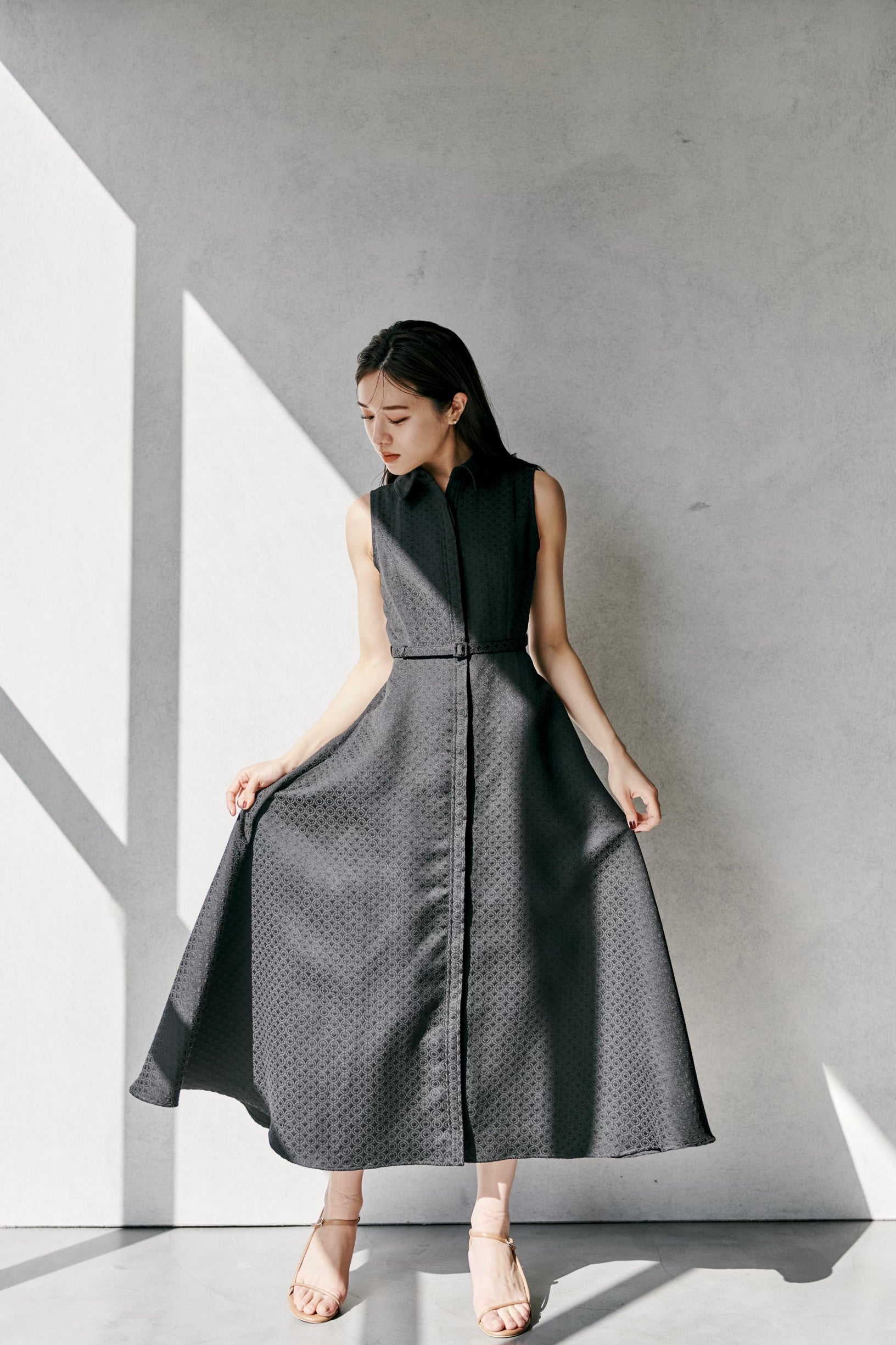 Belted Jacquard Dress – L'AUBE BLANC