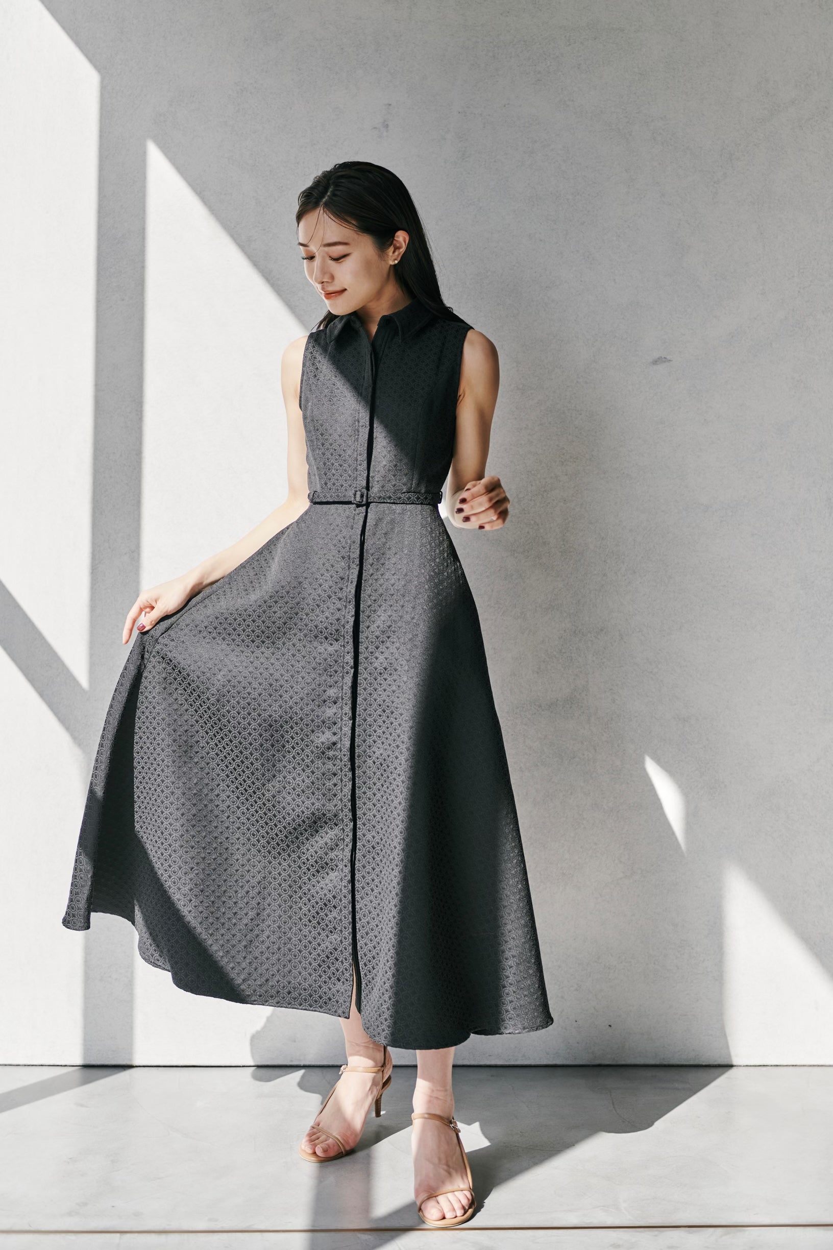 Belted Jacquard Dress