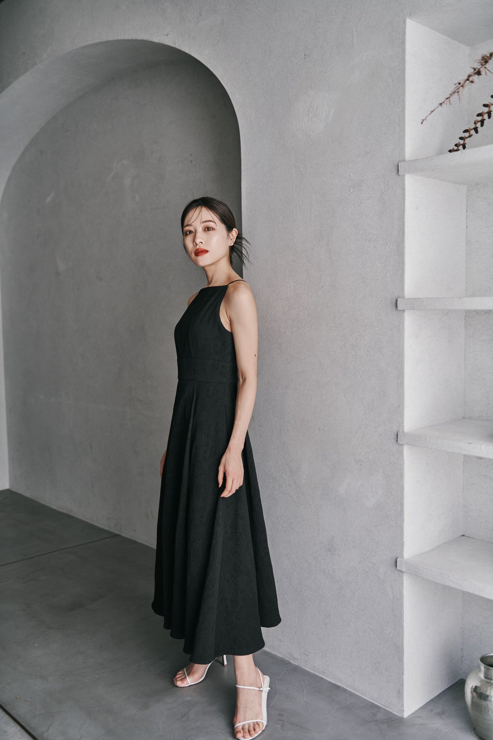 Open Back Jacquard Dress – L'AUBE BLANC