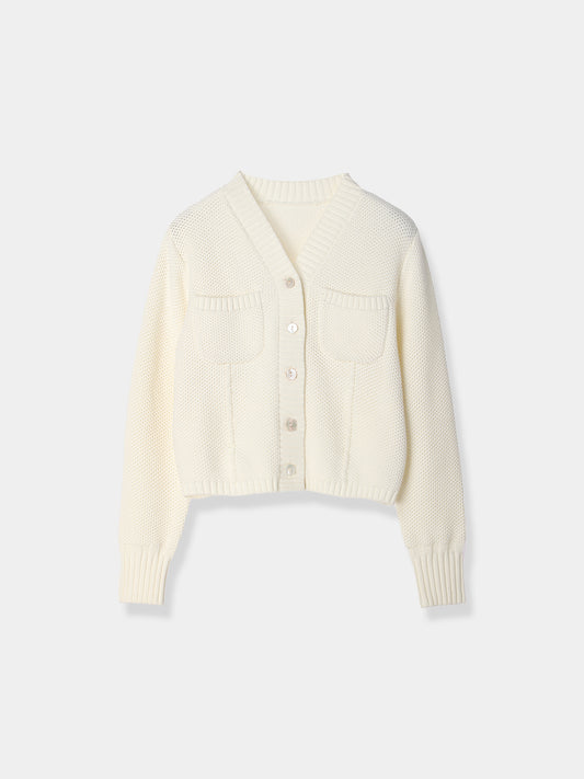 Basket Knit Cardigan / White