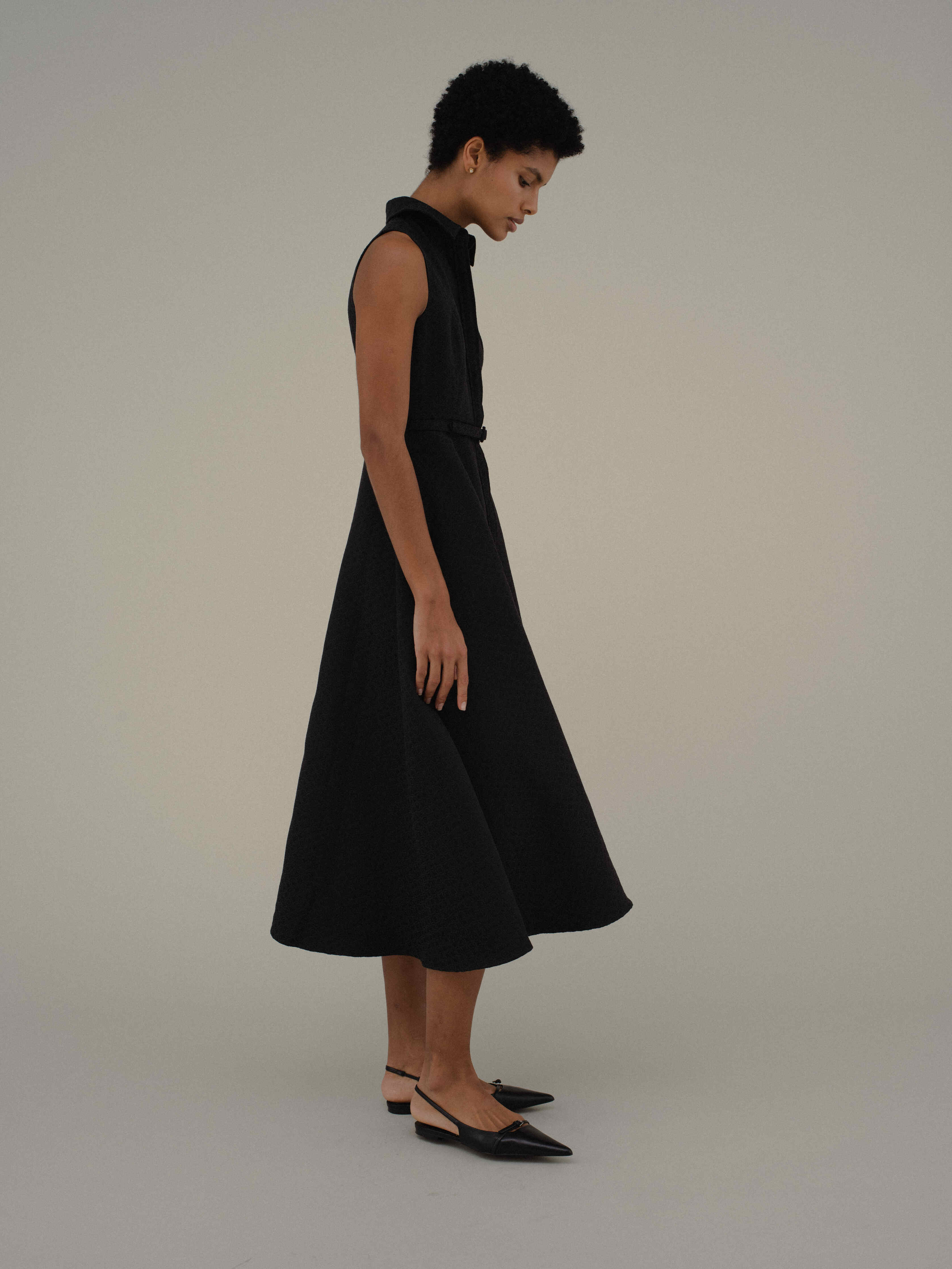 Belted Jacquard Dress – L'AUBE BLANC